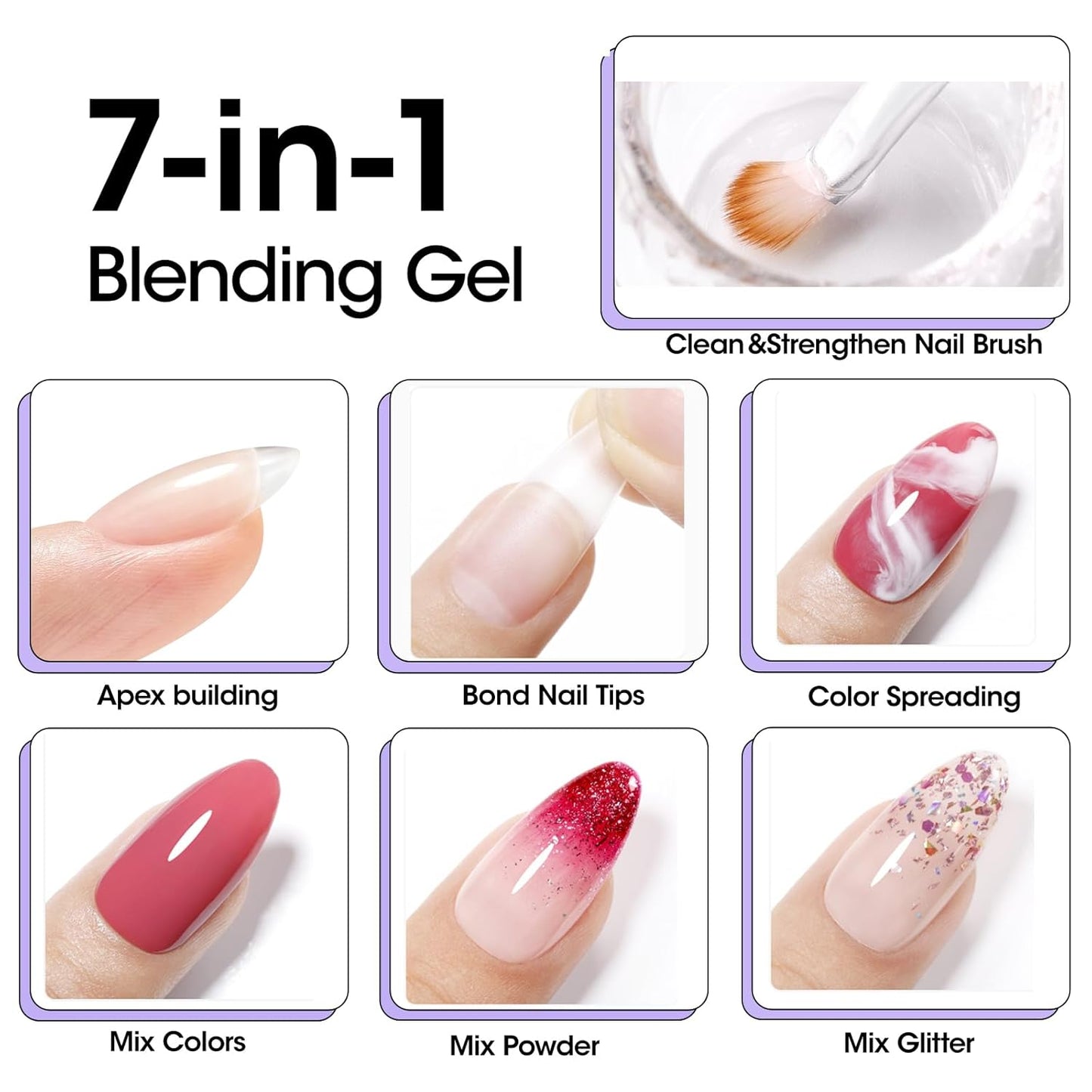 Gellen 7 in 1 Multifunctional Blending Gel in a Bottle - Blooming Gel, Nail Glue, Nail Strengthener, Home Salon DIY Manicure for Women Girls-Velvo Beauty