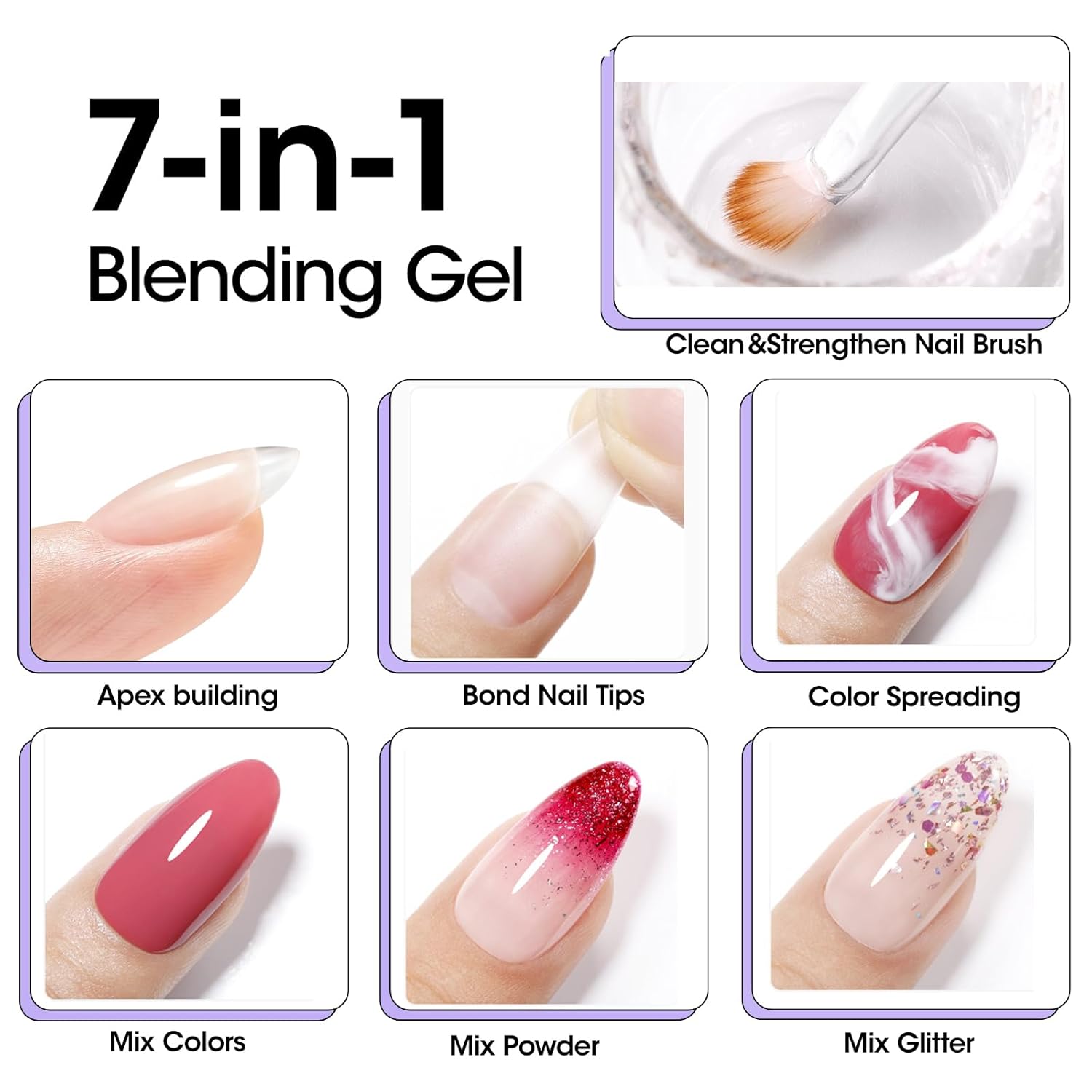 Gellen 7 in 1 Multifunctional Blending Gel in a Bottle - Blooming Gel, Nail Glue, Nail Strengthener, Home Salon DIY Manicure for Women Girls-Velvo Beauty