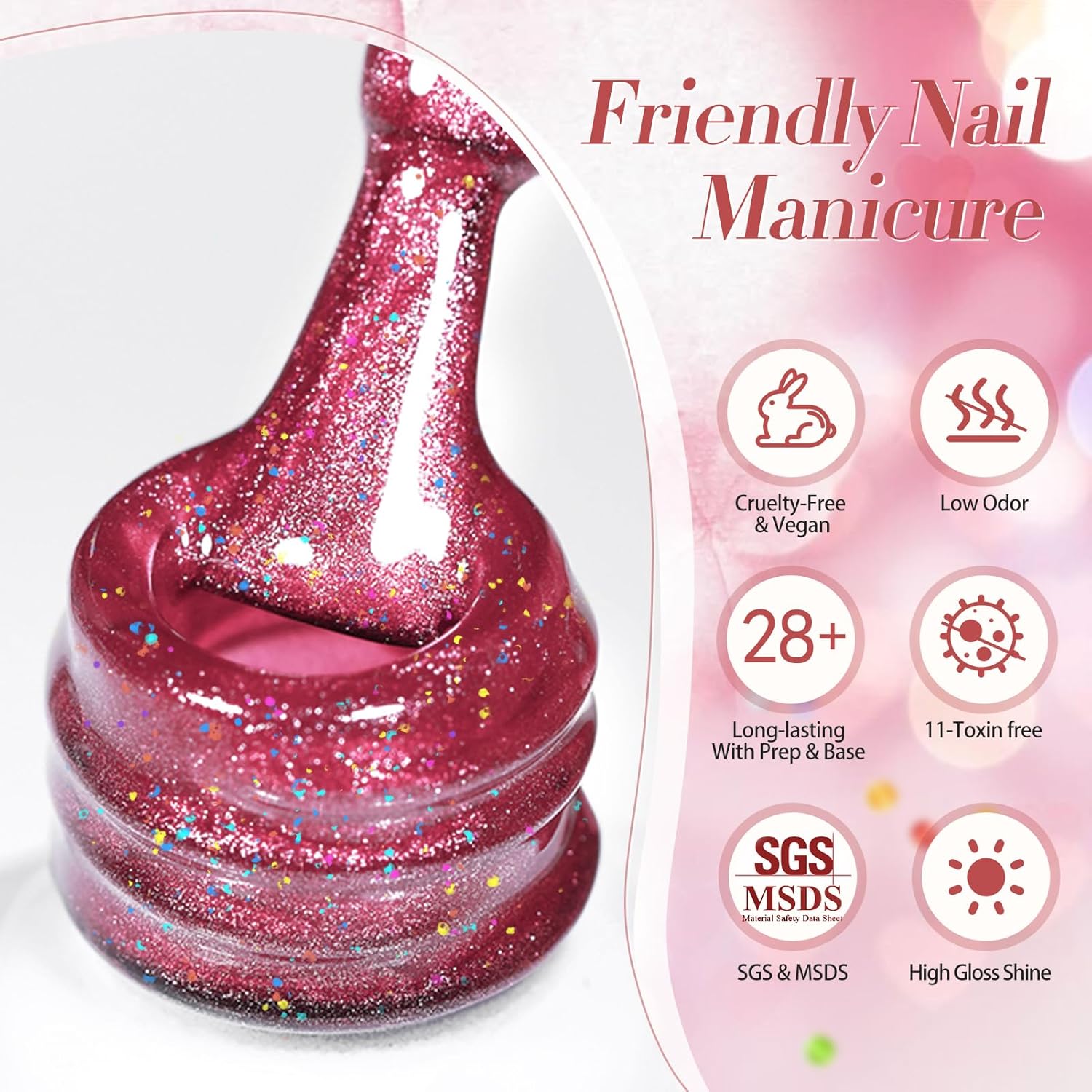 BORN PRETTY Cat Magnetic Eye Gel Nail Polish,Peach Blossom Glitter Cat Magnetic Gel Nail Polish Magnetic Nail Polish for Nail Art Manicure Salon DIY at Home 15ML-Velvo Beauty