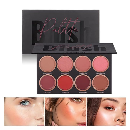 8 Colors Blush and Highlighter Palette, 2-in-1 Contour Makeup Palette, Lightweight, Blendable, Natural Radiance, Face Palette Holiday Gift Set for Women-Velvo Beauty