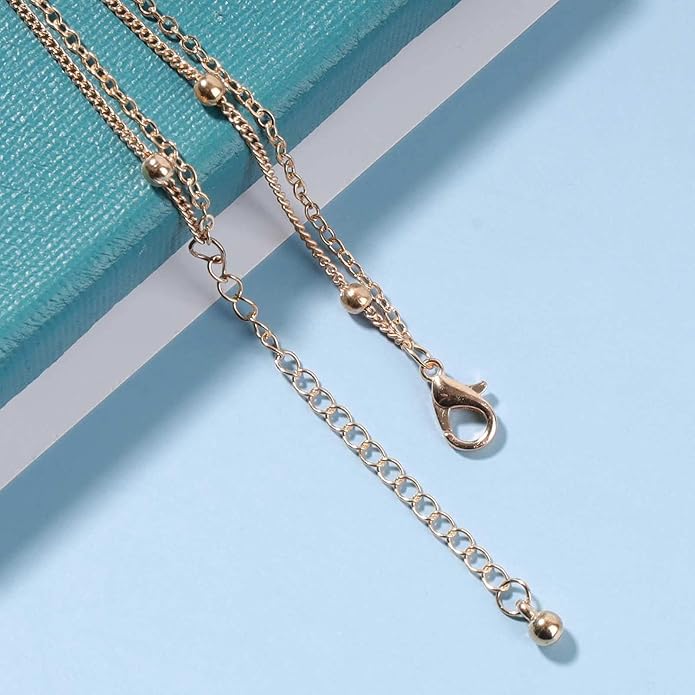 Boho Layered Satellite Choker Necklace Gold Ball Chain Necklace Short Collar Necklace Vintage Double Layer Necklace Jewelry for Women and Girls Gifts-Velvo Beauty