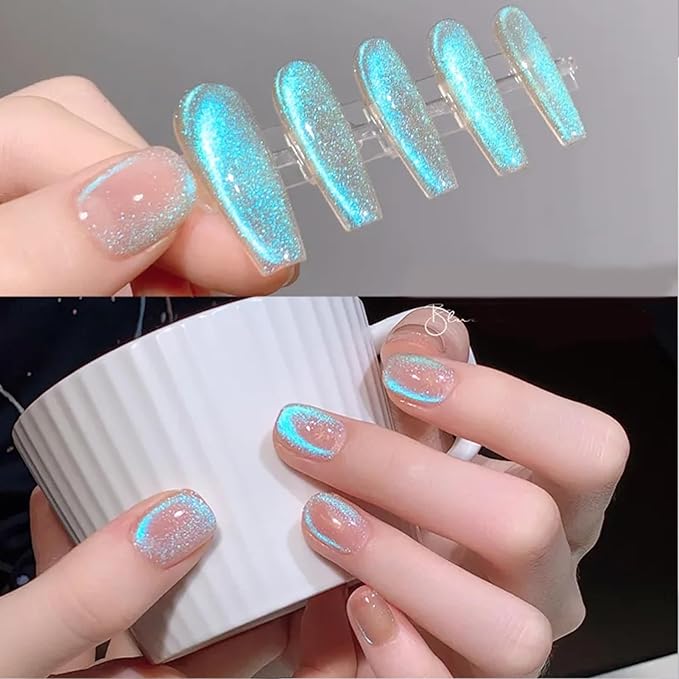 Born Pretty Cat Magnetic Eye Gel Nail Polish Aurora Mermaid Blue Purple Pink Yellow Red Gel Polish Glass Holographic Glitter Gel Nail Polish for Nail Art Manicure Salon DIY 6PCS 7ML-Velvo Beauty