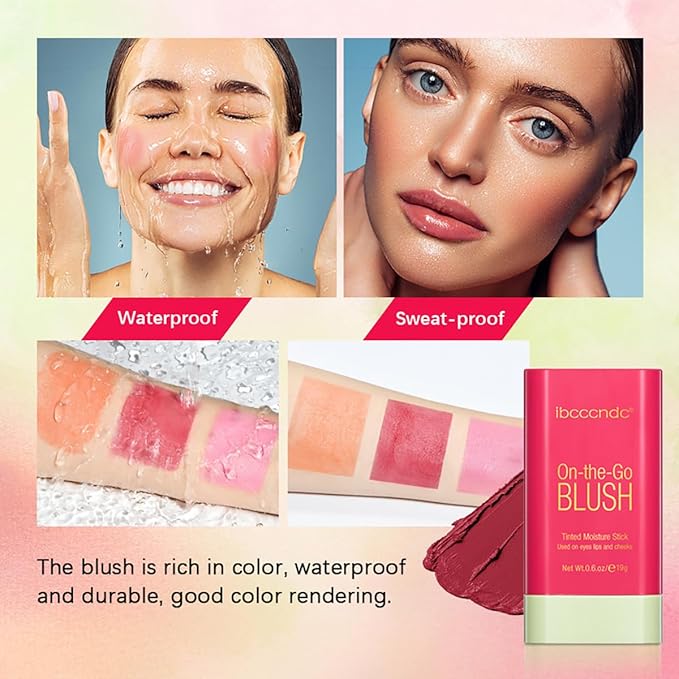 Multi-Use Makeup Blush Stick, 3-in-1 Cream Blush Stick Beauty Tinted Solid Blush Stick for Cheek/Eyes/Lips, Waterproof Moisturizer Stick, Suitable for All Skin (02# Hot Red)-Velvo Beauty