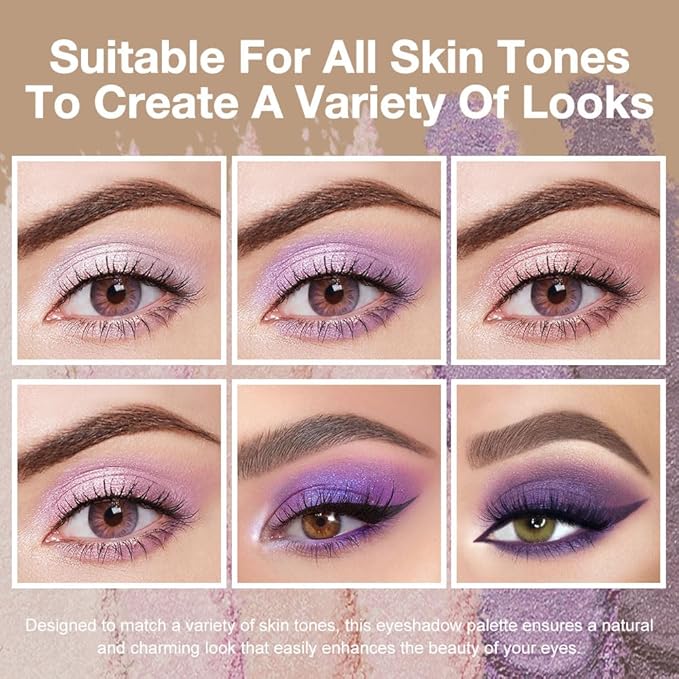 evpct 6 Colors Lavender Purple Pink Eyeshadow Palette, Light Nude Baby Pink Dark Violet Lavender Lilac Purple Glitter Shimmer Sparkle High Pigment Mini Travel Eye Shadow Palette Makeup for Older Women-Velvo Beauty