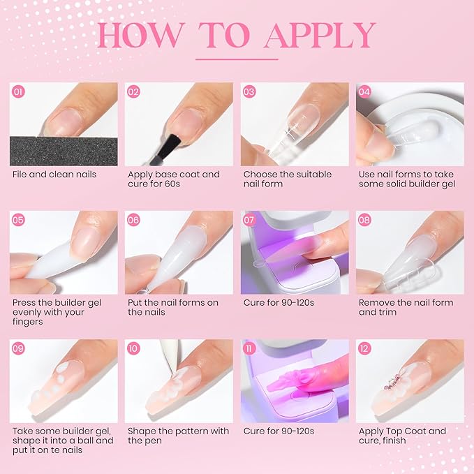 MIZHSE Solid Nail Builder Gel, 2.1 oz 60g Pink Builder Gels for Nails Non-Sticky Solid Builder Extensions Hard Gel with 24pcs Dual Forms and Silicone Pen 3D Art Manicure Set-Velvo Beauty