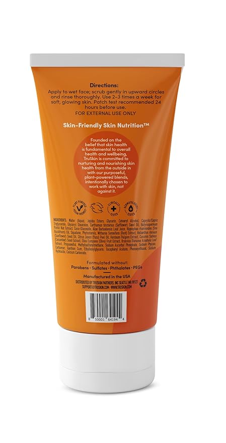 TruSkin Vitamin C Gentle Face Scrub - Brightening Daily Face Exfoliator for All Skin Types - Softens & Smooths Skin with Vitamin C, Yuzu Lemon, and Exfoliating Bora Bora White Sand - 4 Fl. Oz-Velvo Beauty