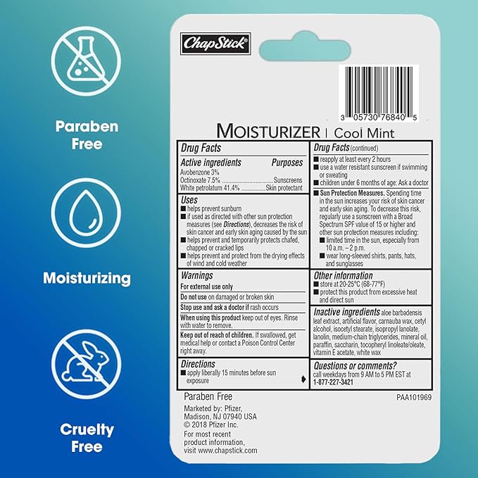 ChapStick Moisturizer 2-in-1 Lipcare SPF 15, Cool Mint, 3-Pack – Sunscreen Lip Balm with Aloe Vera and Vitamin E, 0.15 Ea-Velvo Beauty