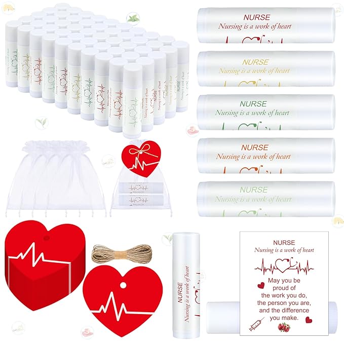 50 Sets Nurse Lip Balm Gifts Bulk Moisturizing Nurse Lip Balm with 50 Organza Drawstring Gift Bags 50 Tags Nurse Day Nurse Week Nurse Student Graduate Appreciate Gifts Bulk(Nurse)-Velvo Beauty