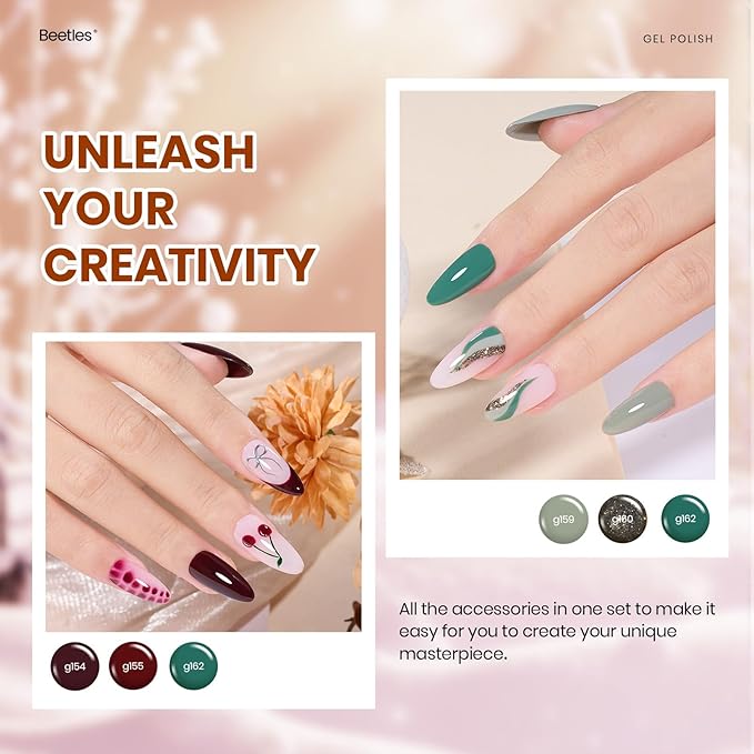 Beetles Fall Gel Nail Polish Set – 20 Colors Brown Burgundy Red Green Orange Glitter Winter Gel Polish, Soak Off UV LED Gel Polish Kit with Base Coat Glossy Matte Top Coat Manicure Gift for Women-Velvo Beauty