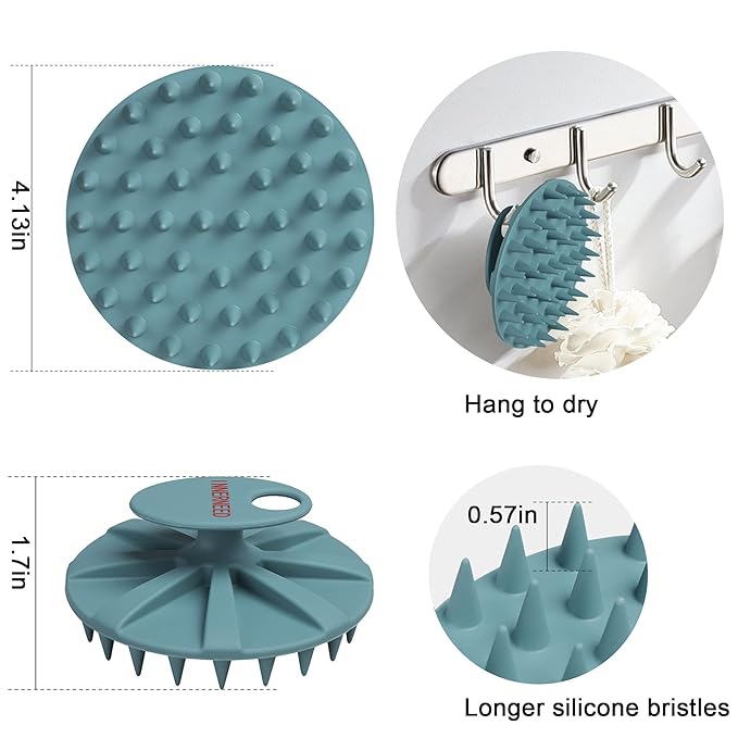 Scalp Massager Shampoo Brush, Wet & Dry Manual Scalp Care Head Scrubber Hair Washing, Soft Silicone Bristles, for Hair Growth, Dandruff Removal, Comfortable for All Hair Types (Dark Green+Gray)-Velvo Beauty