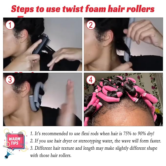 30PCS 9.45" Heatless Flexible Curling Rod, Skinny Small Flexi Rod Soft Twist Foam Hair Rollers for Tight Curl Women Girl Home Use Long and Short Hair (0.31 x 9.45 Inch, Pink#)-Velvo Beauty