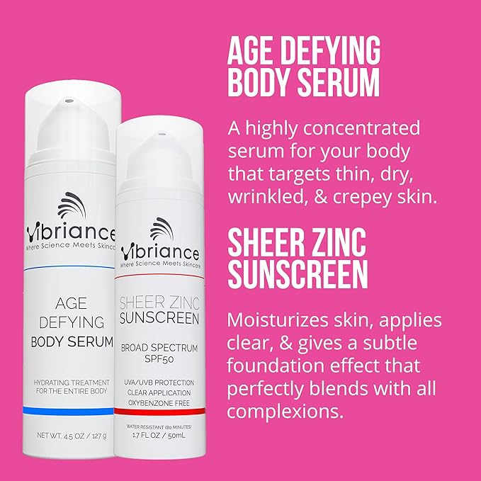 Vibriance Premium Skincare Bundle | Super C All-in-One Serum, Face Cleanser, Moisturizing Cream, Sheer Zinc Sunscreen SPF 50, Age Defying Body Creme - Heal, Hydrate, Protect, Rejuvenate-Velvo Beauty