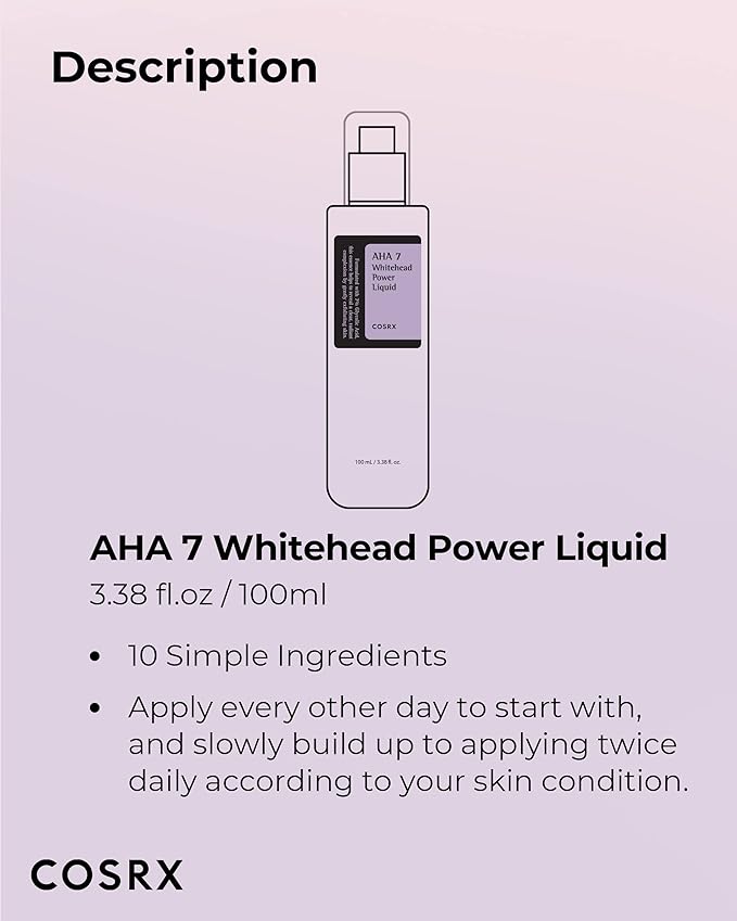 COSRX 7% Glycolic Acid Whitehead Removing Power Liquid, 3.38 fl.oz, AHA Exfoliant, Exfoliating Toner for Face & Body, Pore Minimizer, Korean Skin Care-Velvo Beauty