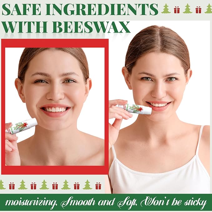 50 Pcs Christmas Lip Balms Mistletoe Gifts Bulk Christmas Vanilla Flavors Lip Balms Lips Moisturizer for Christmas Stocking Stuffers Xmas Party Supplies Favors-Velvo Beauty