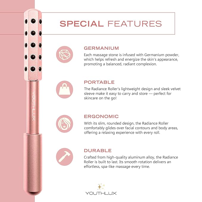 Radiance Roller - Germanium Stone Uplifting Face Beauty Massage Tool/Roller/Wand for Skin Tightening, De-Puffing, Sculpt/Lift, Anti-Aging | Uplift Face Roller, Facial Roller (Rose Gold)-Velvo Beauty