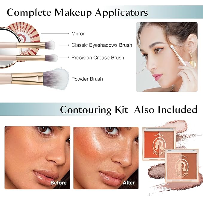 All In One Makeup Kit For Girls, Beginner Makeup Kit For Teens Makeup Kit For Little Girls Full Set Make Up Kit For Women Cosmetic Set 18 Color Eyeshadow Eyeliner Lipgloss Blush Mirror - Green-Velvo Beauty