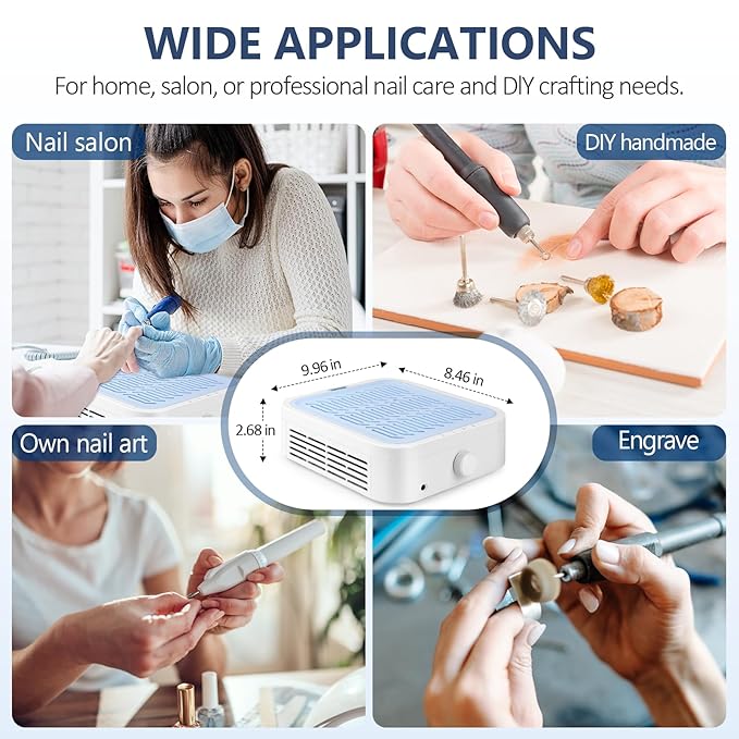 LIONVISON Nail Dust Collector for Salons: Manicure Pedicure Tool for Beginners DIY Nail Tech With Reusable Filter-Velvo Beauty