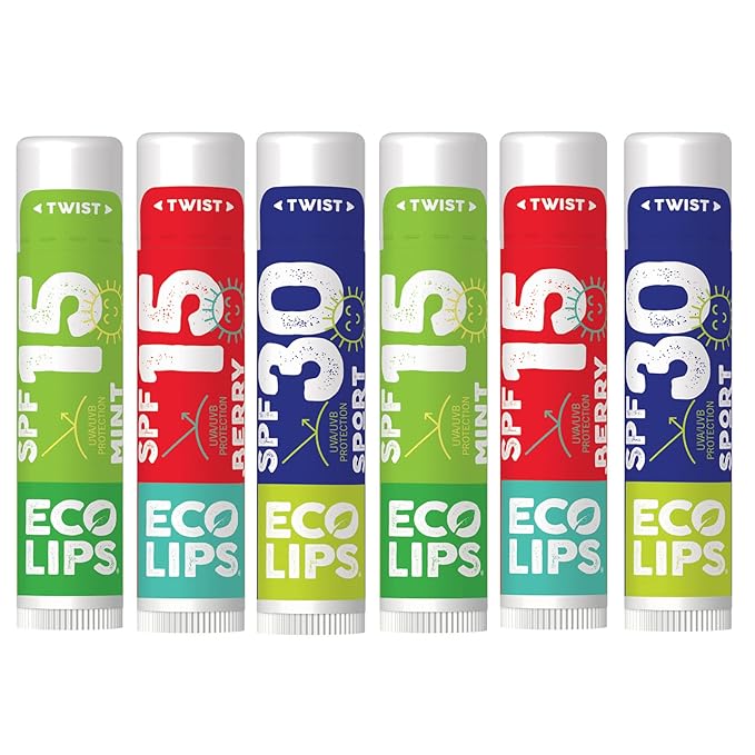 Eco Lips Classic Variety Broad Spectrum Sunscreen Lip Balm 6-Pack (Berry, Sport, Mint) - 100% Plastic-Free Plant Pod Packaging - Made in USA-Velvo Beauty
