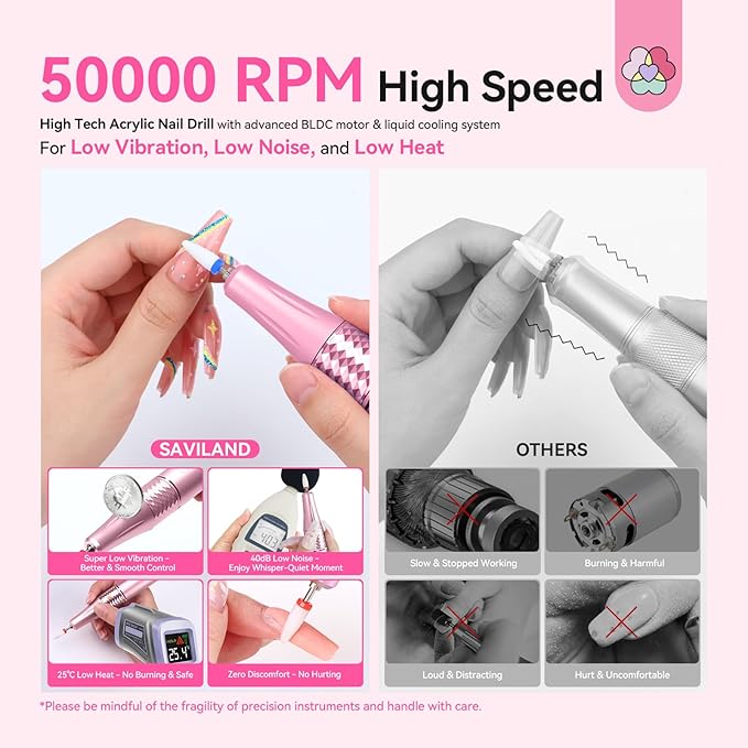SAVILAND Electric Nail Drill Professional: 50000 RPM Electric Nail File Rechargeable Cordless Nail Drill Kit with Ceramic Drill Bits for Quick Acrylic Nail Removal Ambient Light Leopard Heart Print-Velvo Beauty