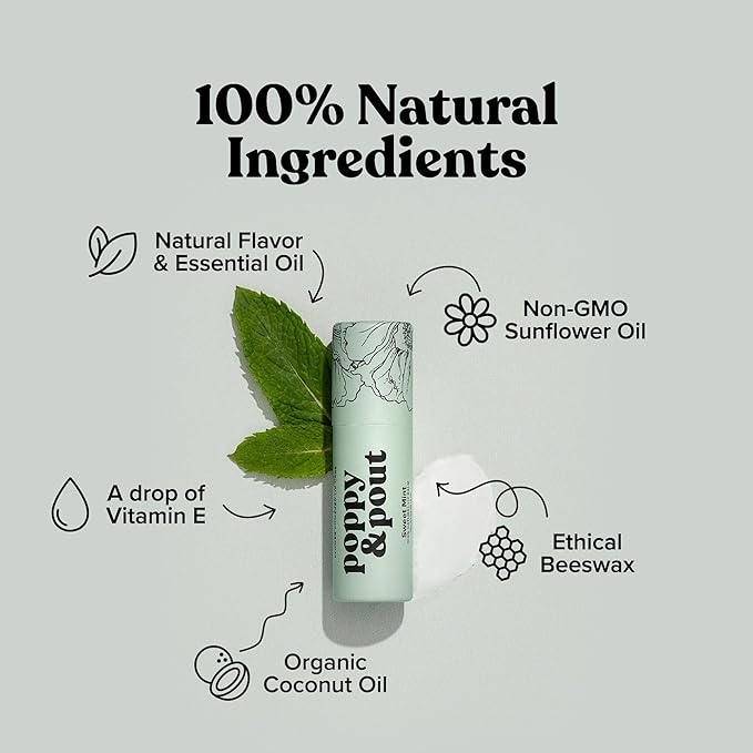 Poppy & Pout Sweet Mint Jumbo Lip Balm | All Natural Lip Balms & Moisturizers | Hydrates with Beeswax, Vitamin E, Organic Coconut Oil | Cruelty-Free | Lip Balm in Recyclable Cardboard Tube-Velvo Beauty