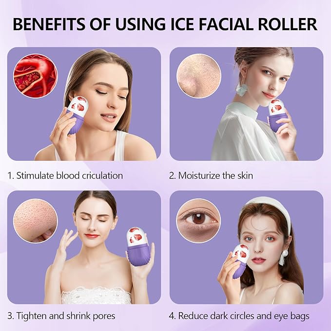 Ice Roller for Face and Eye, Silicone Ice Facial Roller Ice Holder, Face Ice Mold Skin Care, Face Icers Reusable Ice Cube Roller for Shrink Pores Anti Wrinkle Reduce Puffiness, Purple-Velvo Beauty