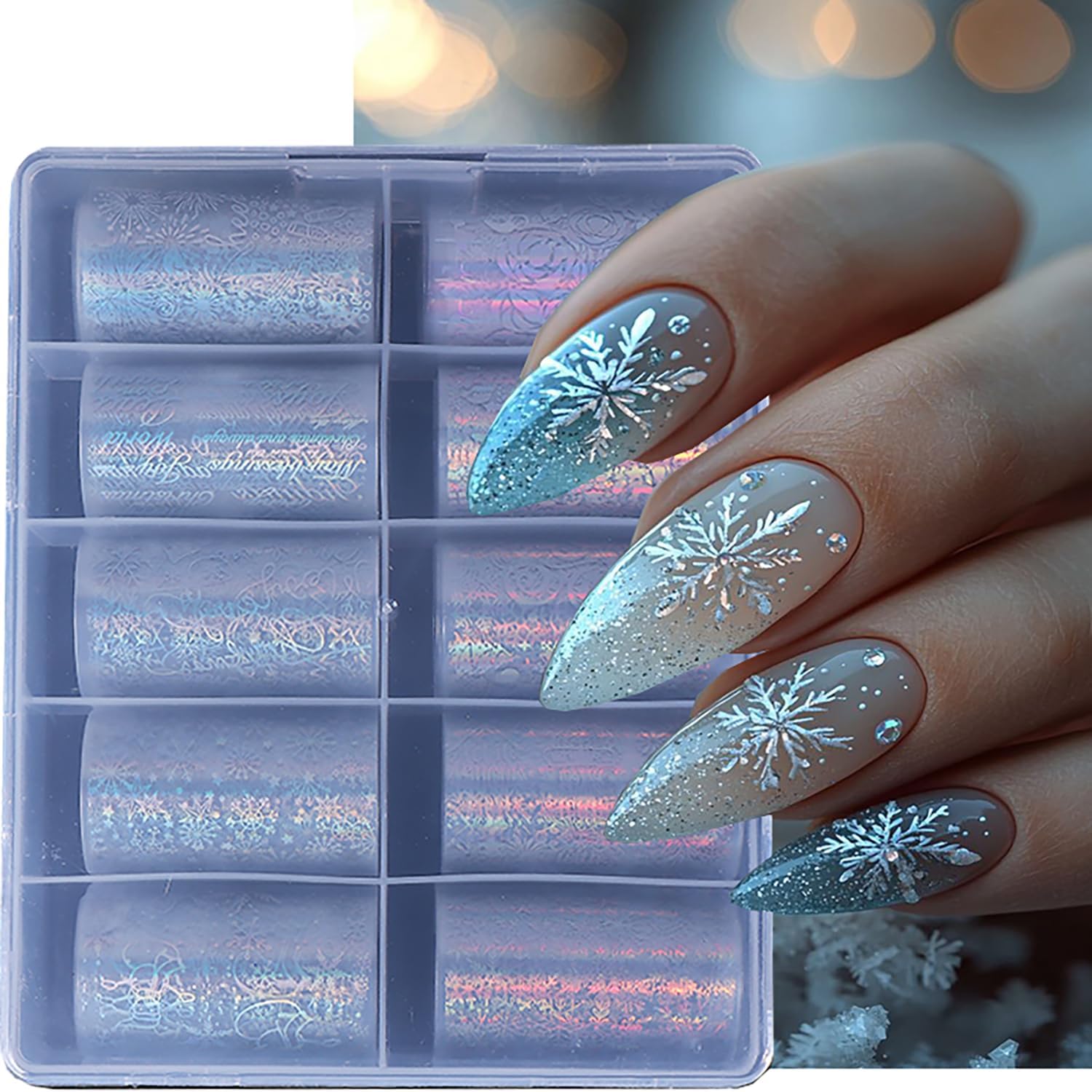 10 Rolls Christmas Nail Foils Transfer Nail Art, Snowflake Nail Transfer Foil Stickers Christmas Theme Design Nails Supplies Christmas Tree Snowman Santa Claus Manicure Decals Cute Nails Accessories-Velvo Beauty
