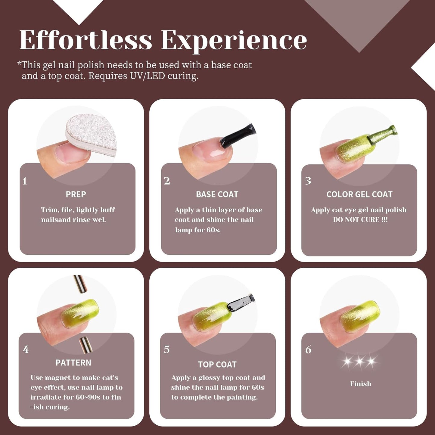 Cat Eye Gel Nail Polish, Crystal Galaxy Holographic Brown Cateye Gel Polish with Magnet, Silver Shimmer Glitter Velvet Soak Off UV LED Home Diy Manicure Fall Winter Colors GP0101-Velvo Beauty