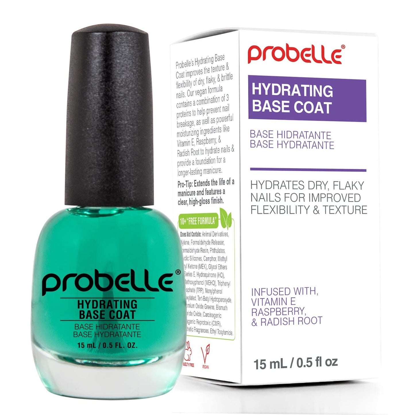 Probelle Hydrating Base Coat for Dry and Brittle Nails, Instant Moisturizer, Nourishes and Soothes Nails with a Healthy Glow, Extends Polish Life, Ideal for Dehydrated, Rough, Breaking Nails-Velvo Beauty