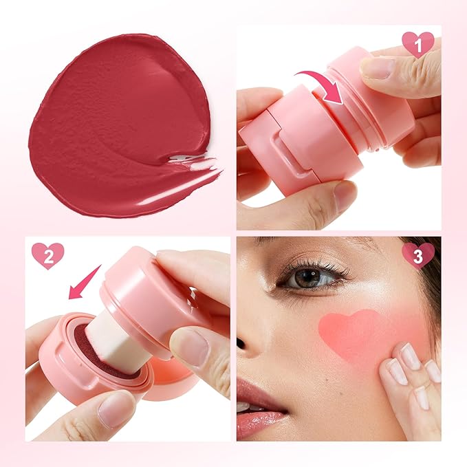 Boobeen Liquid Blush for Cheeks, Buildable & Blendable Face Blusher, Cheek Stamp Blush with Heart-shaped Applicator, Lightweight Air Cushion Blush for Velvet Matte Finish-Velvo Beauty