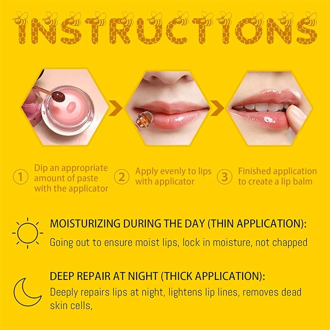 3PCS Lip Balm Honey Pot, Honey Pot Lip Balm for Dry Cracked Lips, Strawberry Lip Balm Scrubs Exfoliator & Moisturizer, Hydrating Lip Balm Honey Pot with Wand, Lip Sleeping Mask (3pcs)-Velvo Beauty