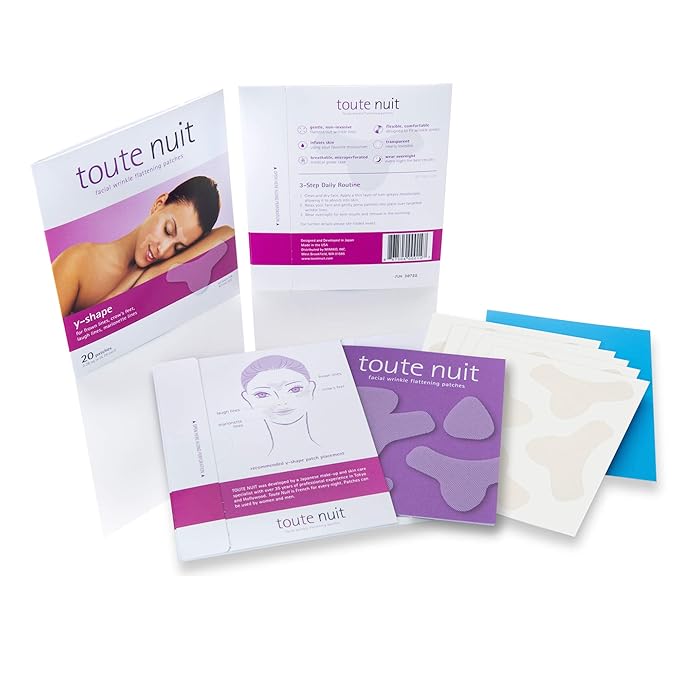 Toute Nuit Wrinkle Patches – Y Shape – Face Tape for Forehead, Between the Eyes & Around Mouth – Hypoallergenic Anti Wrinkle Patches – 20 Count, Made in USA-Velvo Beauty