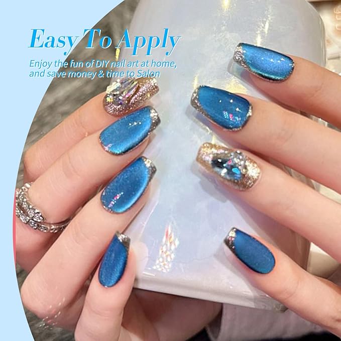Born Pretty Gel Nail Polish Blue Series,Jelly Transparent,Cat Magnetic Eye,Shimmer Glitter Holographic Blue Gel Polish Kit for Salon Manicure and Nail Art DIY at Home 6Colors-Velvo Beauty