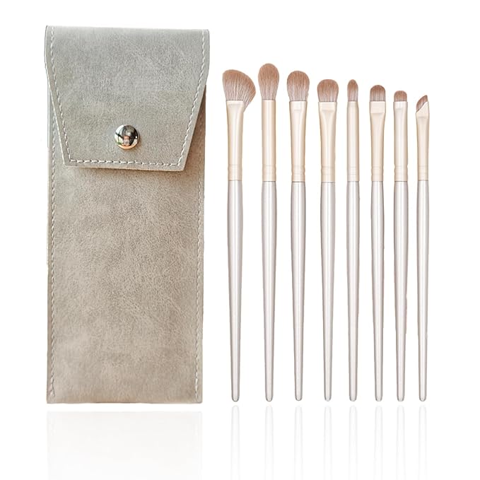 Eyeshadow Makeup Brushes Set with Case 8 PCS Soft Synthetic Hairs Eye Makeup Brushes for Blending Eyebrow Eyeliner Eyeshadow （Silver）-Velvo Beauty