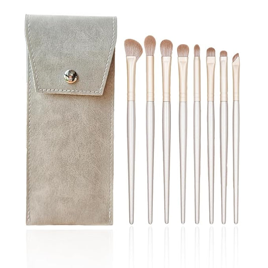 Eyeshadow Makeup Brushes Set with Case 8 PCS Soft Synthetic Hairs Eye Makeup Brushes for Blending Eyebrow Eyeliner Eyeshadow （Silver）-Velvo Beauty