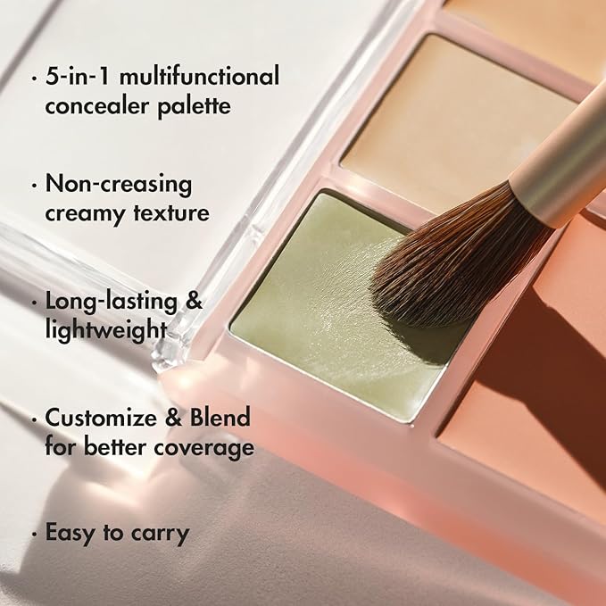 LUNA Conceal Blender Palette 5-in-1 Color Correcting and Concealing Makeup with Beige, Green, Vanila, Medium Peach and Pure Bright Buildable Coverage for Redness, Dark Circles and Blemishes-Velvo Beauty