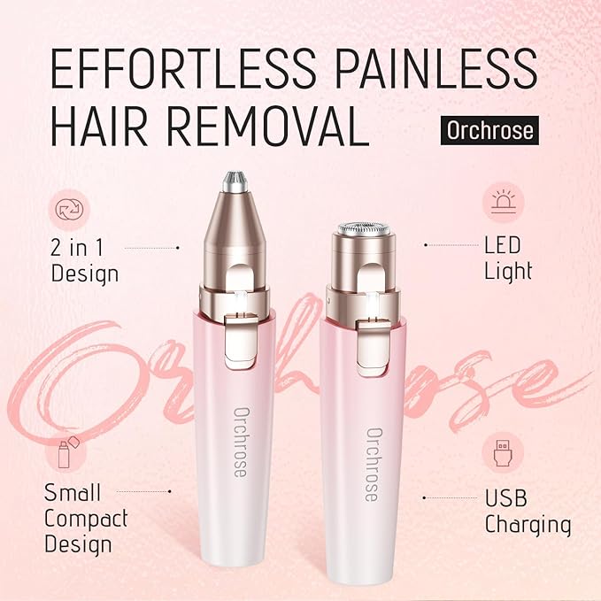 Rechargeable Facial Hair Remover for Women: 2-in-1 Device for Shaping Eyebrows and Removing Face Peach Fuzz (Gradient Pink)-Velvo Beauty