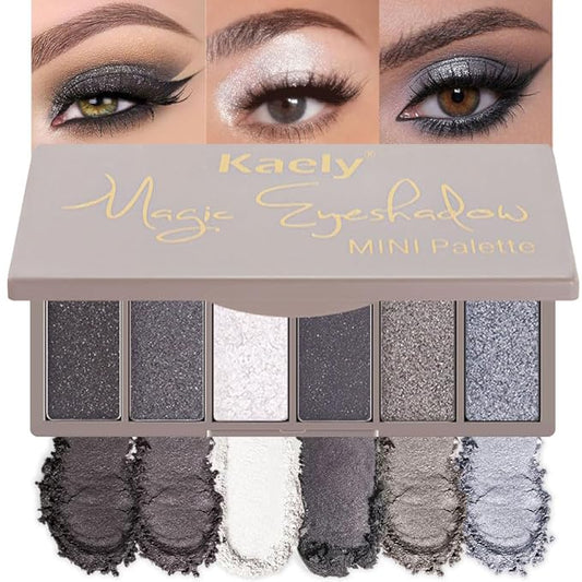 evpct 6 Colors Smokey Grey Eyeshadow Palette, Black Smoky Gray White Silver Taupe Glitter Sparkle Shimmer Matte High Pigment Mini Travel Eye shadow Palette Makeup for older Women, Long Lasting-Velvo Beauty