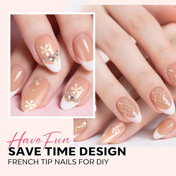 modelones Press on Nails, 150 Pcs French Tip Press on Nails, NailBoxie Brown Almond Shape Nail Tips, Natural Salon Finish Fake Nails, Ideal for Wedding, Party, Daily DIY Nail, 15 Sizes-Velvo Beauty