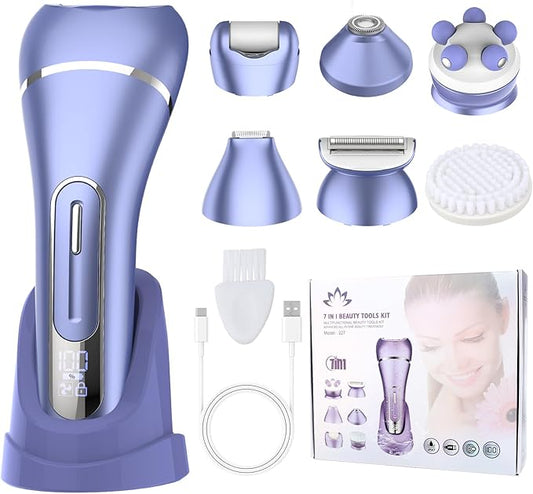 Epilator for Women, 7 in 1 Hair Removal for Women, Body Shaver, Bikini Trimmer, Face Razor, Facial Brush, Face Massage, Foot Callus Remover, IPX7 Waterproof Electric Shavers, Ideal Female Gift-Velvo Beauty