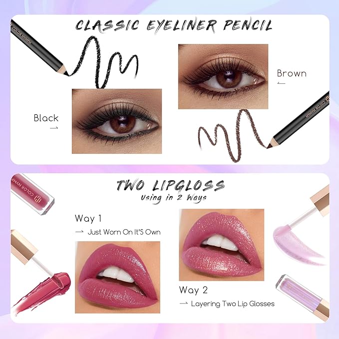 Color Nymph Beginners Makeup Kit With Train Case For Teenagers Girls, Full Starter Cosmetics Set Included 32 Colors Eyeshadow, Glitter Cream, Blush, Highlighter, Lip Gloss and Brush (Black)-Velvo Beauty