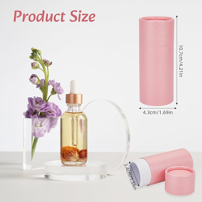 NICENEEDED 10 Pcs 30ml Empty Kraft Paper Jar Tube, Pink Round Paper Cardboard Containers With Lid, Essential Oil Bottle Packaging Case Gift Paper Tube for Pencils Tea Caddy Coffee Cosmetic Crafts-Velvo Beauty