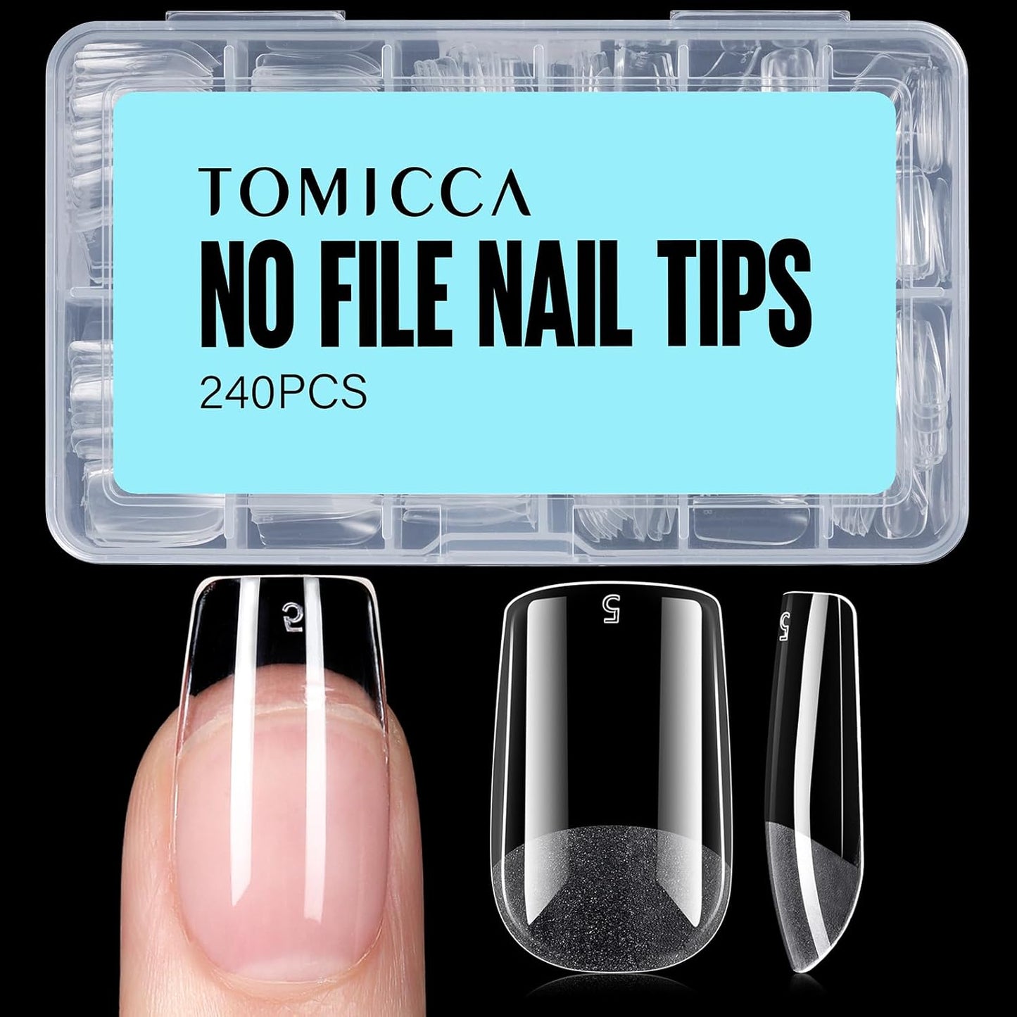 TOMICCA Short Square Nail Tips, 240Pcs Half Matte Press on Full Cover Acrylic Nails, 12 Sizes Soft Acrylic Fake Nail Tips for Nail Extension Art Home DIY Nail Salon-Velvo Beauty