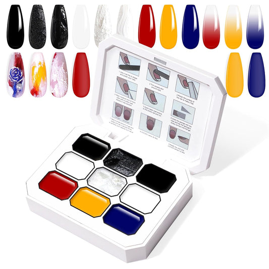 Gradient Painting Gel, 9 Colors Ombre Plaster, 3D Sculpting Gel Three Primary Colors Nail Polish for Pigment Pat Aura Nails French Manicure Palette SculptraHue Master Kit-Velvo Beauty