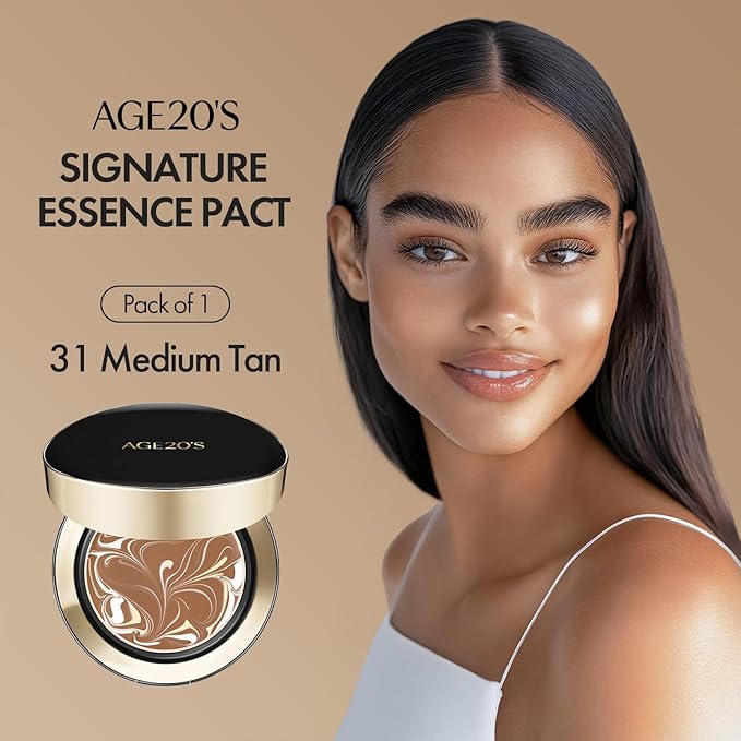 AGE20'S Signature Essence Pact SPF 50+ | Pack of 1 | 31 Medium Tan | Cream Foundation, Dewy Finish, Natural Coverage | Korean Cushion Foundation-Velvo Beauty