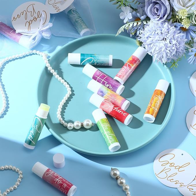 Fumete 50 Sets Christian Lip Balms Bulk Gift for Women Religious Bible Verse Lip Balm Faith Inspirational Scripture Gifts for Church Party Favor Friend Teacher Coworker-Velvo Beauty