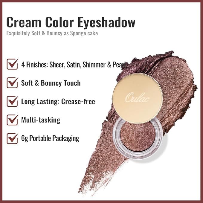 Oulac Brown Cream Eyeshadow also for Highlighter Large Capacity Highly Pigmented Eye Shadow Waterproof &Long Lasting with Moisturizing Formula 05-Velvo Beauty
