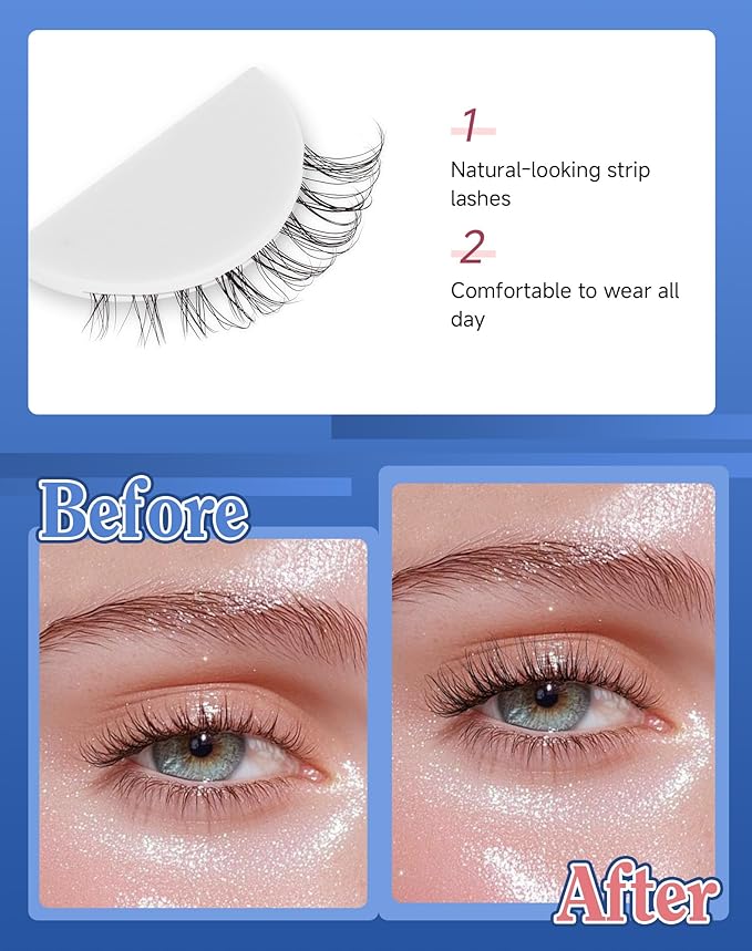Short Lashes Natural Look Wispy False Eyelashes Flared Strip Eyelash Small Lash Fluffy Clear Band 7 Pairs SF-08-Velvo Beauty