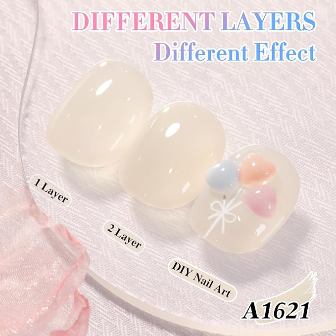 Double Rhythm 0.50 OZ Translucent Gel Polish Same Color Same Bottle Sheer Pastel Neutral Natural Milky 15 ML Jelly UV Nail Art DIY at Home (Beige-A1621)-Velvo Beauty