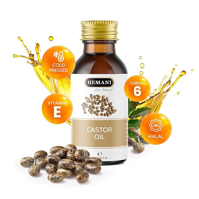 Hemani Castor Oil Ricinus communis - 30mL | Natural Skin & Hair Care, Pure Cold-Pressed Oil for Radiant Glow, Anti-Aging, Hydration & Wellness.-Velvo Beauty