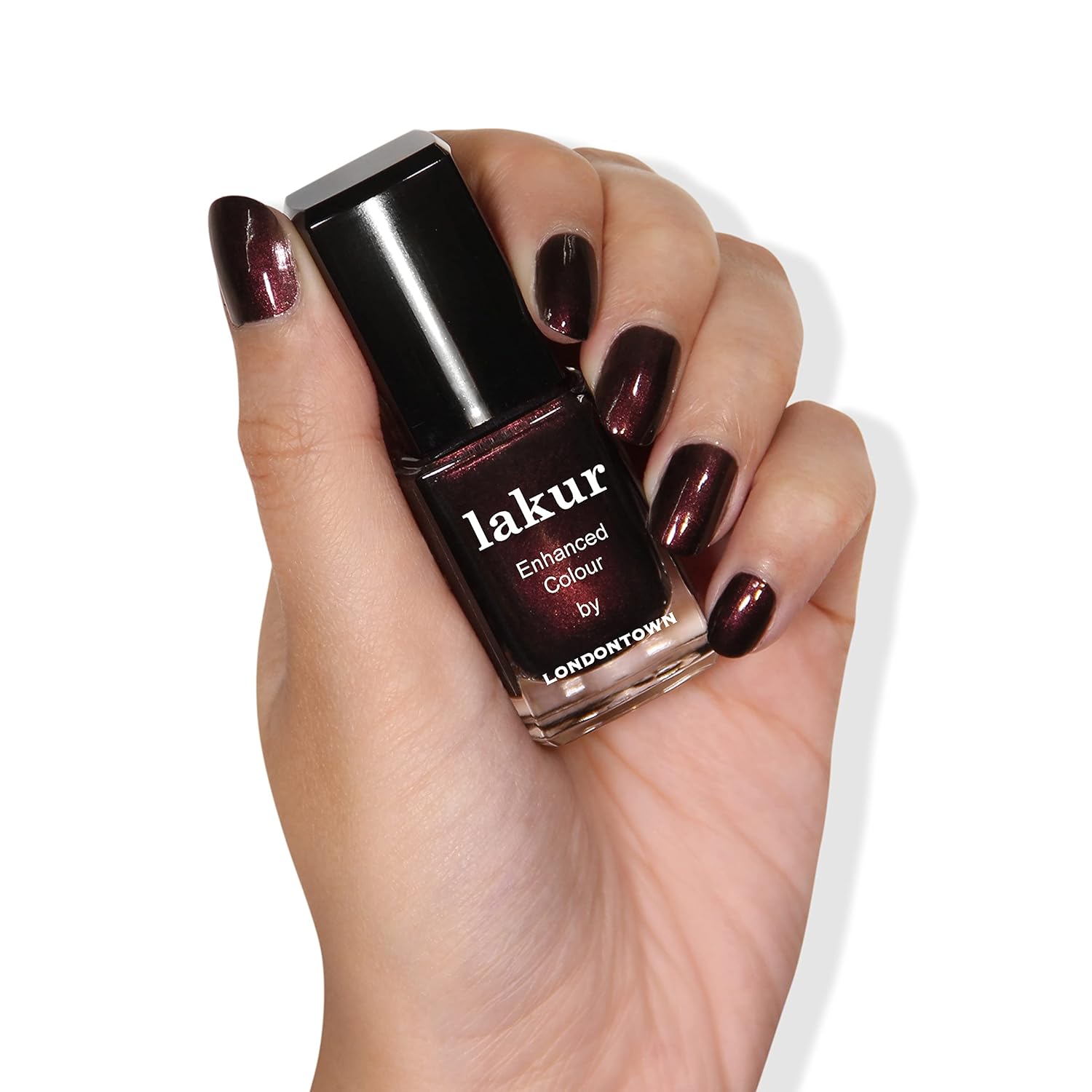 LONDONTOWN lakur Nail Polish - Chip-Resistant, Non-Toxic, Conditions & Hydrates Nails | Glittery Metallic Red Shimmer, Cockney Glam, .40 fl oz-Velvo Beauty